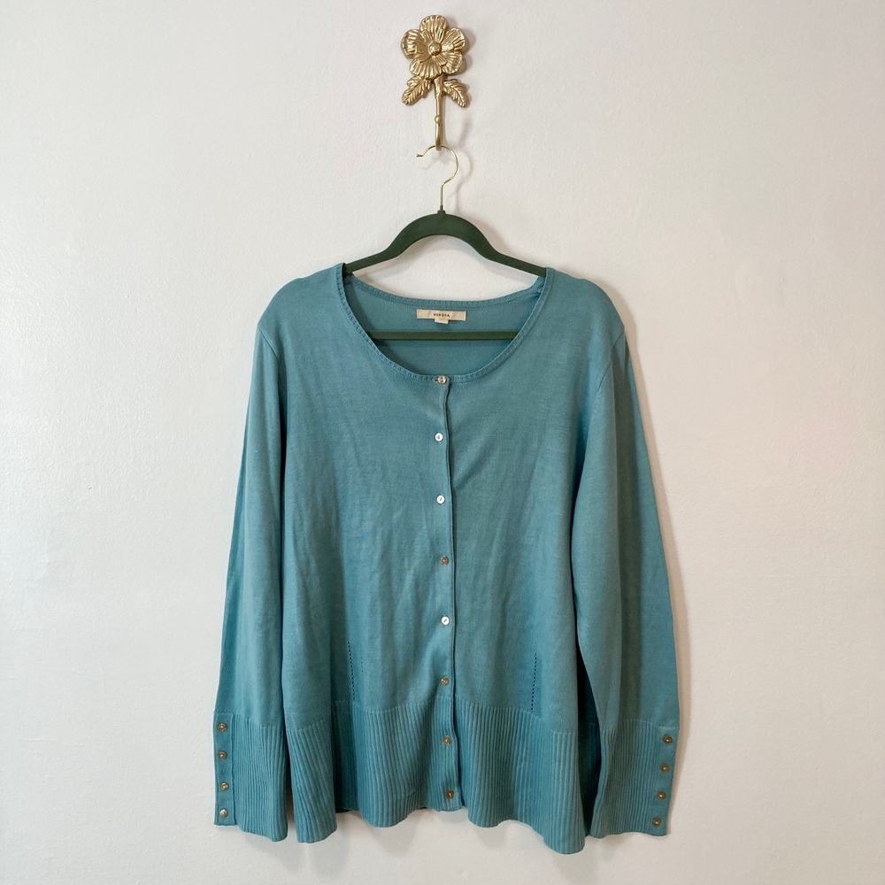 Coastal Teal Blue Button Front Ribbed Knit Cardigan Merona 1X Plus Size Office